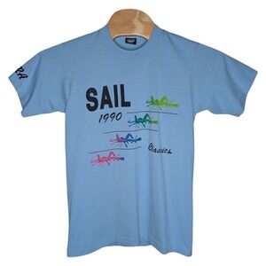Vintage 1990 Sail Classics T Shirt Medium Screen Stars Blue‎ Ocean Swim Sara USA